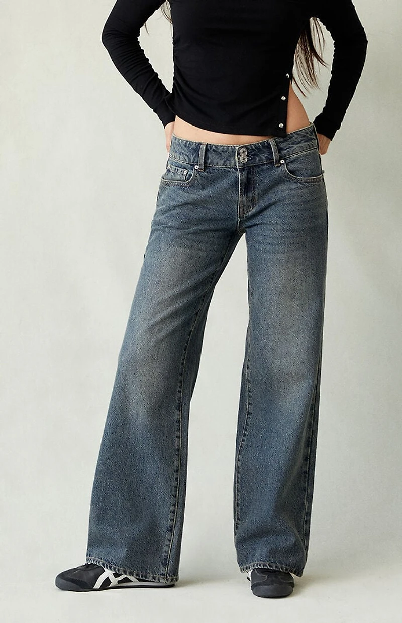 Pacsun Zoe Low Rise Girlfriend Jeans Dark Blue