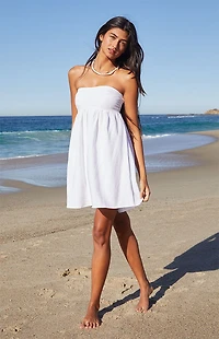 Your Favorite Tie Back Strapless Babydoll Mini Dress