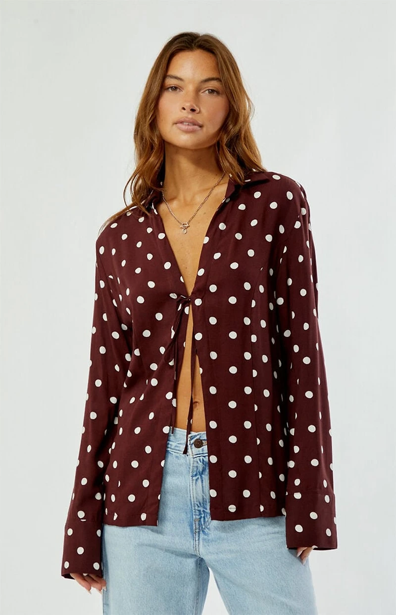 Rhythm Polka Dot Tie Front Long Sleeve Shirt