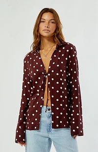 Rhythm Polka Dot Tie Front Long Sleeve Shirt
