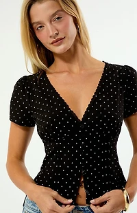 Beverly and Beck Claire Short Sleeve Button Front Top