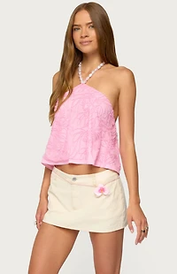 Edikted Ayva Embroidered Floral Bead Halter Top