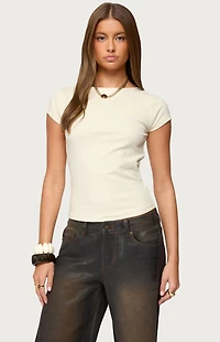 Edikted Oliana Ribbed Boat Neck T-Shirt