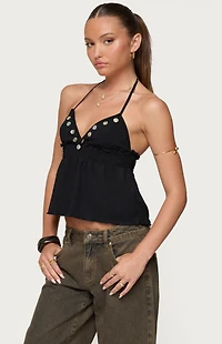 Edikted Textured Iridescent Babydoll Halter Top