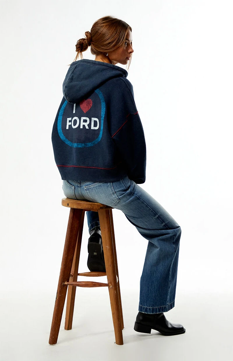 Ford I Love Zip Up Cropped Hoodie