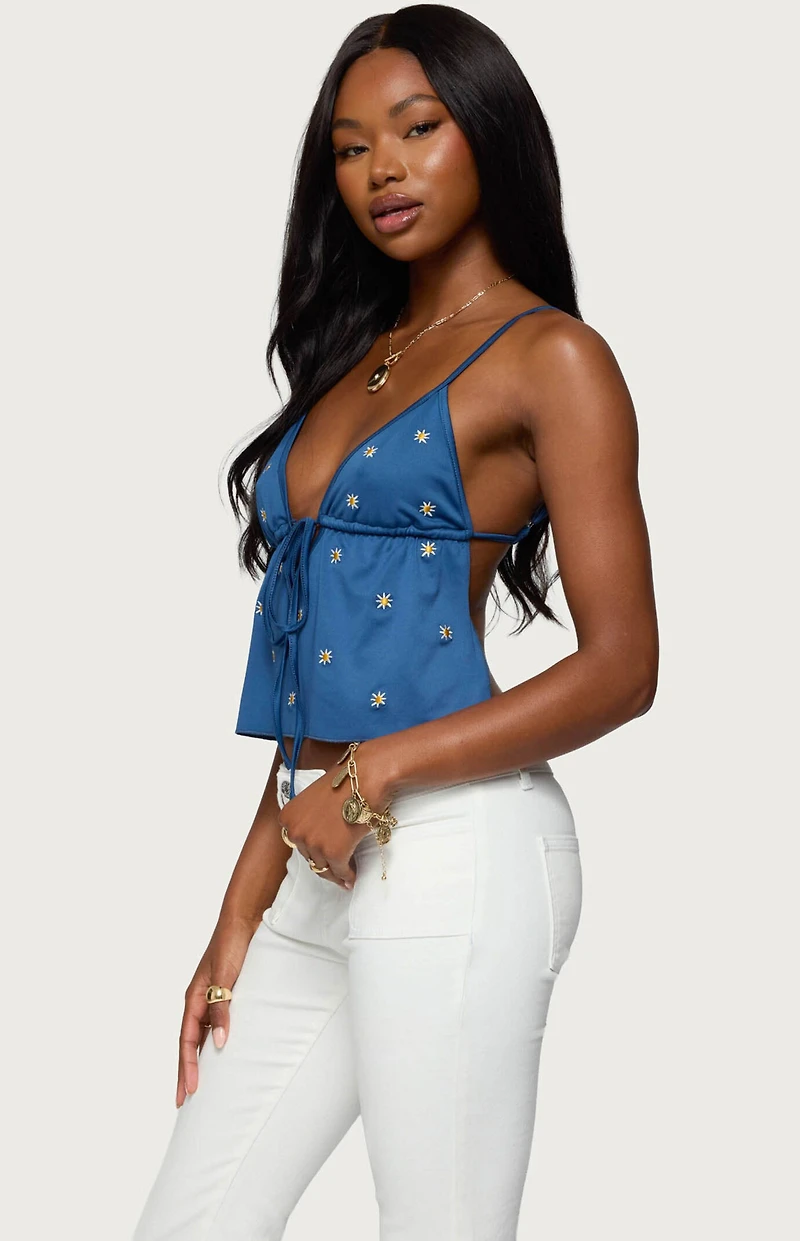 Edikted Soleil Embroidered Open Back Top