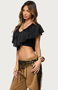 Edikted Deena Ruffled V Neck Top