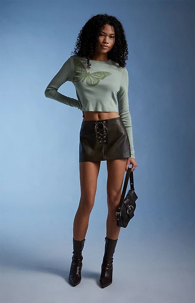 Third Charm Butterfly Long Sleeve Cropped T-Shirt