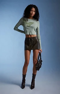 Third Charm Butterfly Long Sleeve Cropped T-Shirt