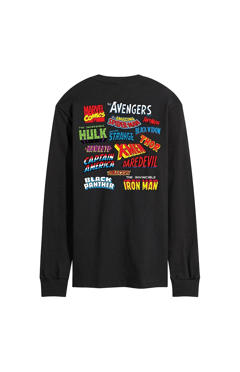 Hybrid Apparel Marvel Logo Collage Long Sleeve T-Shirt