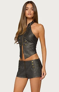 Edikted Harle Napoleon Faux Leather Halter Top