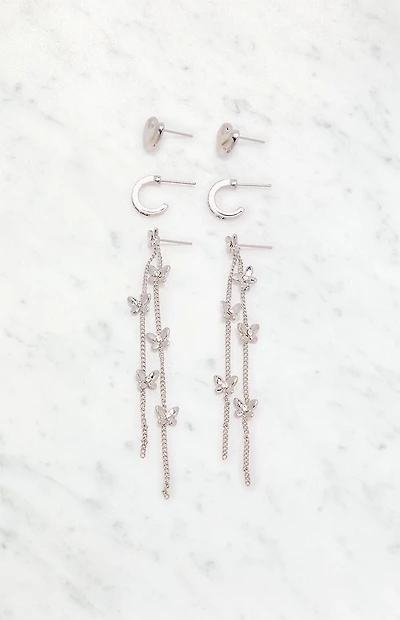 LA Hearts 3 Pack Silver Willow Earrings