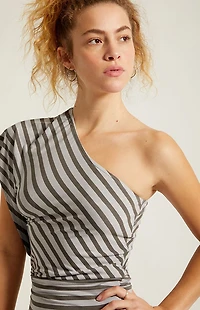 Third Charm Joan One Shoulder Striped Top