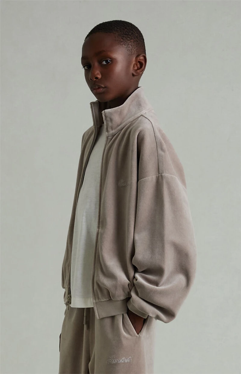 Fear of God ESSENTIALS Kids Smoke Grey Classic Fit Velour Track Jacket