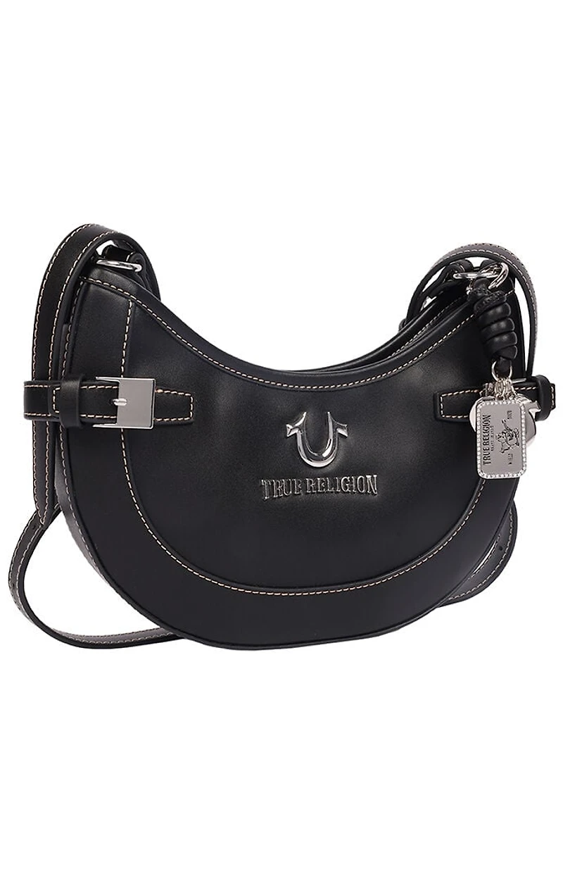 True Religion Black Blake Smooth Belted Hobo Bag