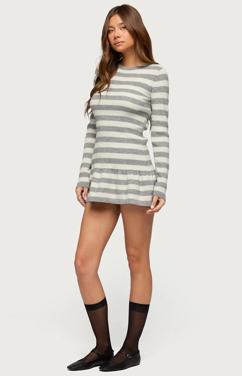 Edikted Caisyn Striped Ribbed Knit Mini Dress