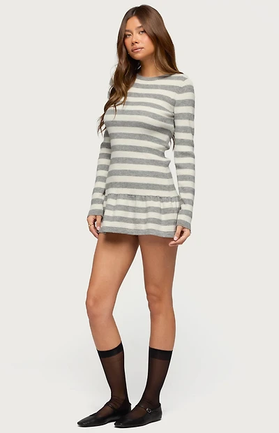 Edikted Caisyn Striped Ribbed Knit Mini Dress