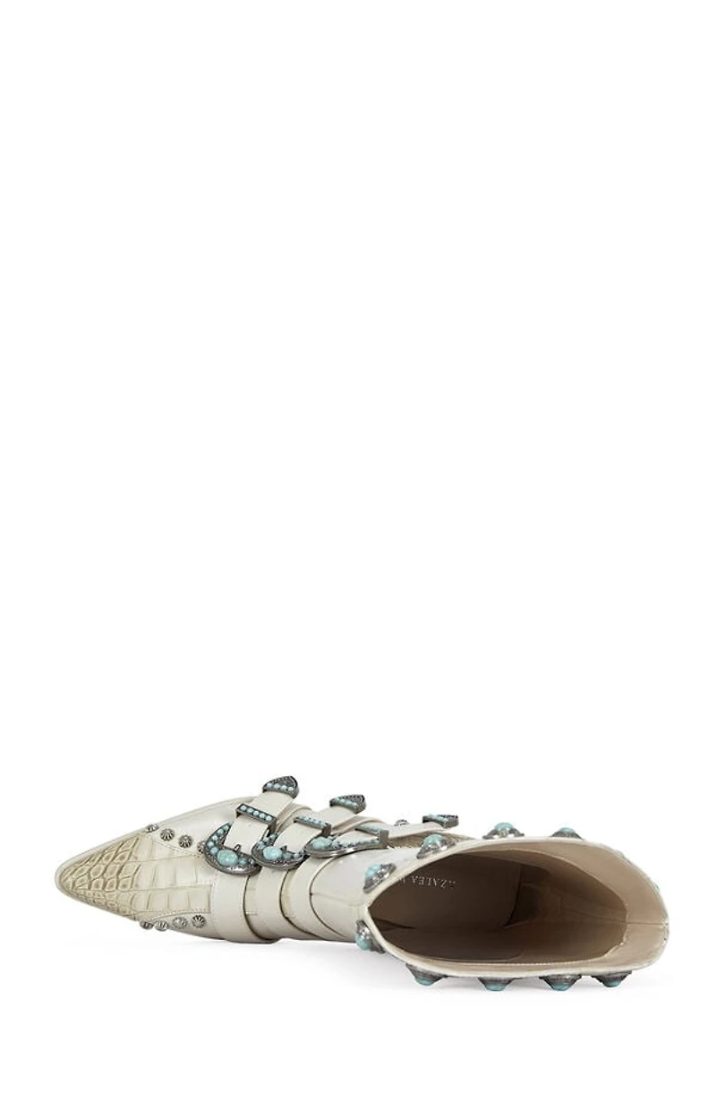 AZALEA WANG Women's Beige Balmoral Turquoise Booties