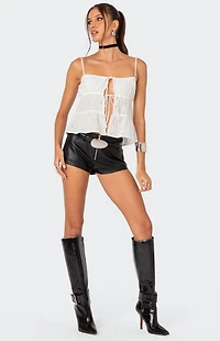 Edikted Zippy Faux Leather Micro Shorts