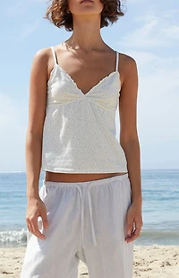 John Galt Floral Tiffany Lettuce Edge Tank Top