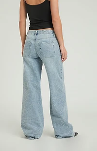 Pacsun Casey Low Rise Baggy Jeans Zebra Rhinestone Light Indigo