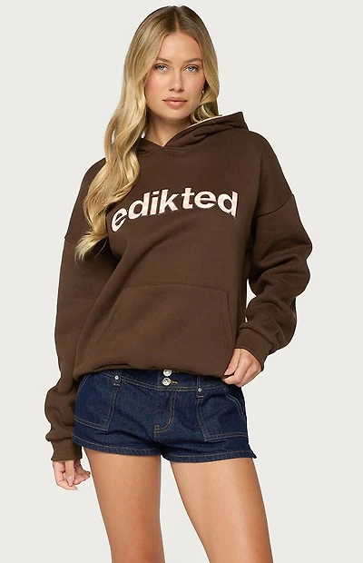 Edikted Brown Striped Fleece Hoodie