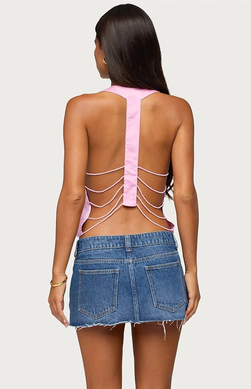 Edikted Satin Backless Bead Chain Top