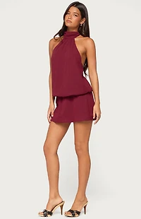 Edikted Laira Chiffon High Neck Mini Dress