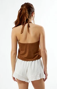 Your Favorite Faux Suede Tie Front Halter Top