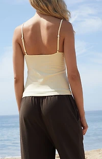 John Galt Yellow Tiffany Bow Lettuce Edge Tank Top