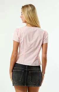 Beverly and Beck Claire Short Sleeve Button Front Top