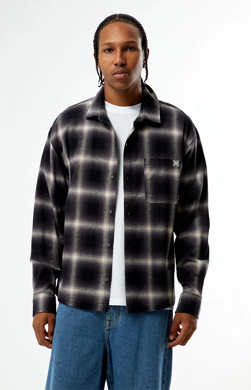 Pacsun Black & Purple Plaid Long Sleeve Flannel Shirt
