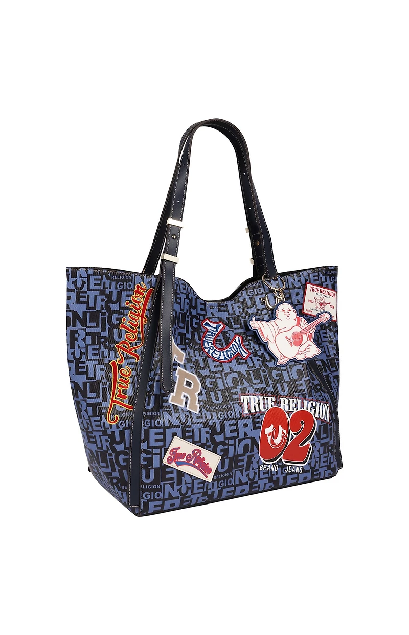 True Religion Navy Multi Patch Graphic Tote Bag