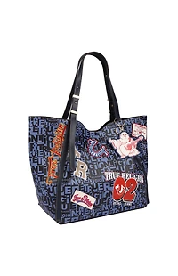 True Religion Navy Multi Patch Graphic Tote Bag