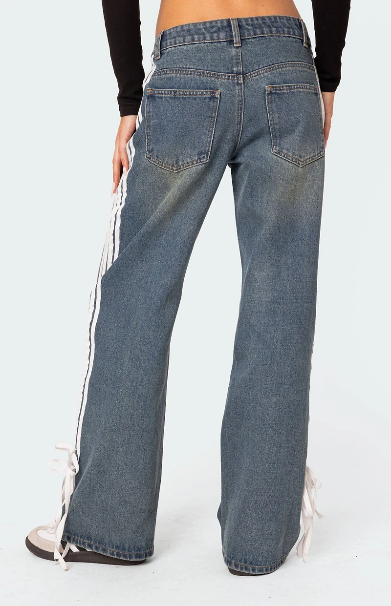 Edikted Washed Low Rise Bow Ribbon Baggy Jeans