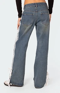 Edikted Washed Low Rise Bow Ribbon Baggy Jeans