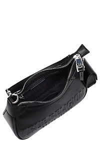 True Religion Black Trapunto Logo Zip Top Hobo Bag