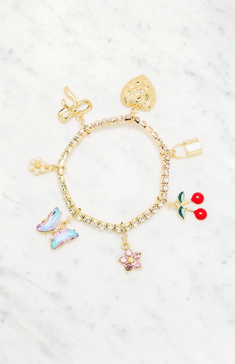 LA Hearts Rhinestone Charm Bracelet