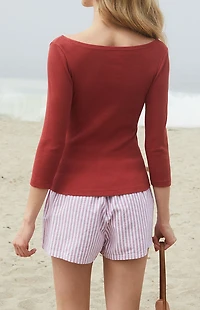 John Galt Red Jennie Off-The-Shoulder Long Sleeve Top