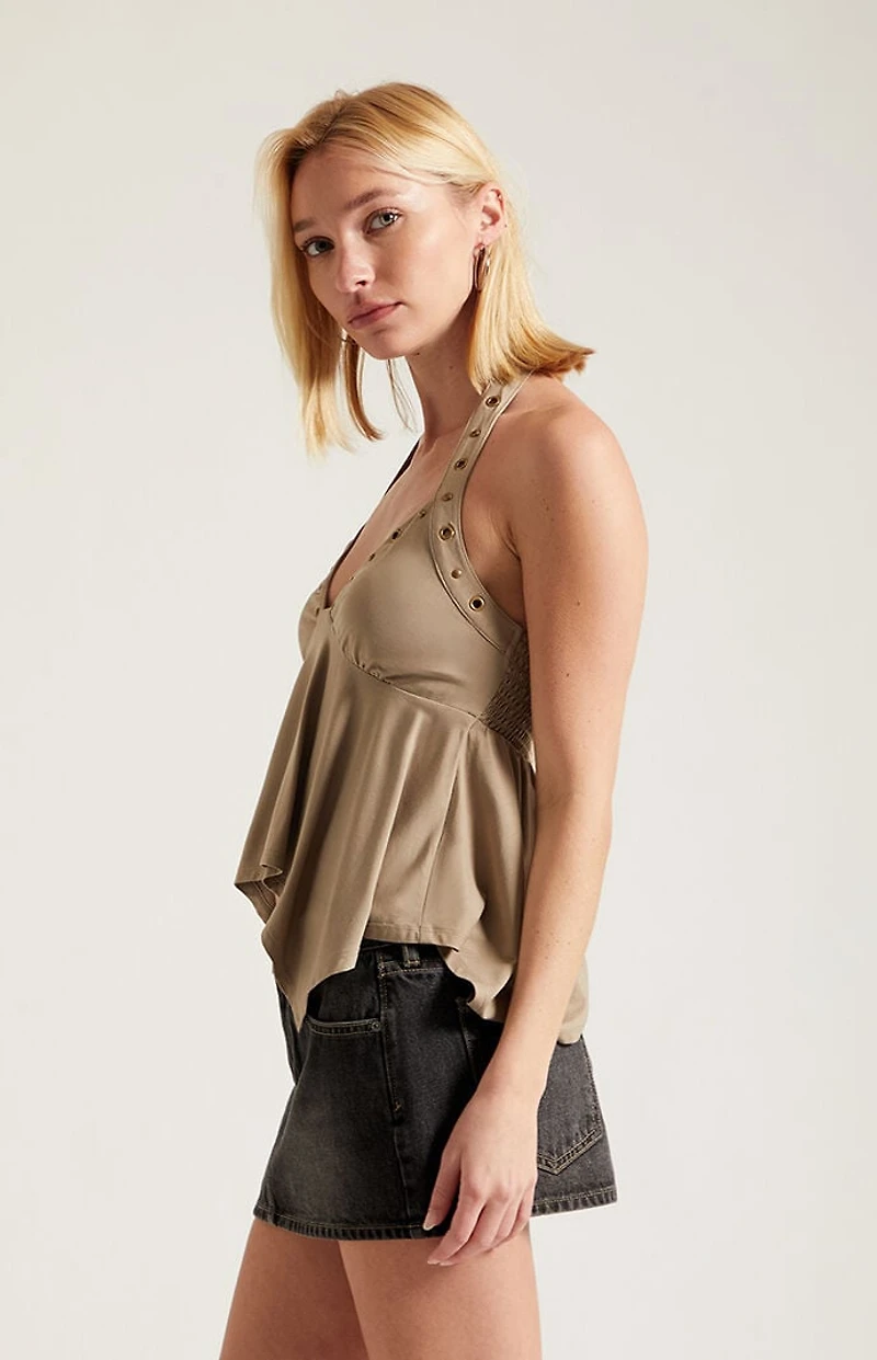 Third Charm Tate Grommet Halter Babydoll Top