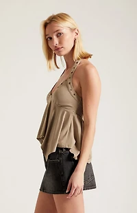 Third Charm Tate Grommet Halter Babydoll Top