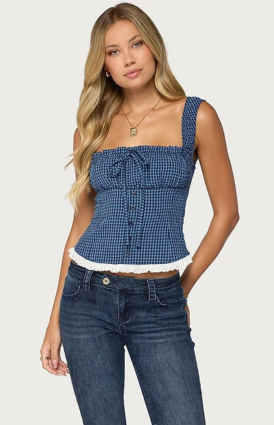 Edikted Zeffie Gingham Tie Top