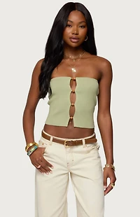Edikted Bead Cut Out Strapless Knit Top