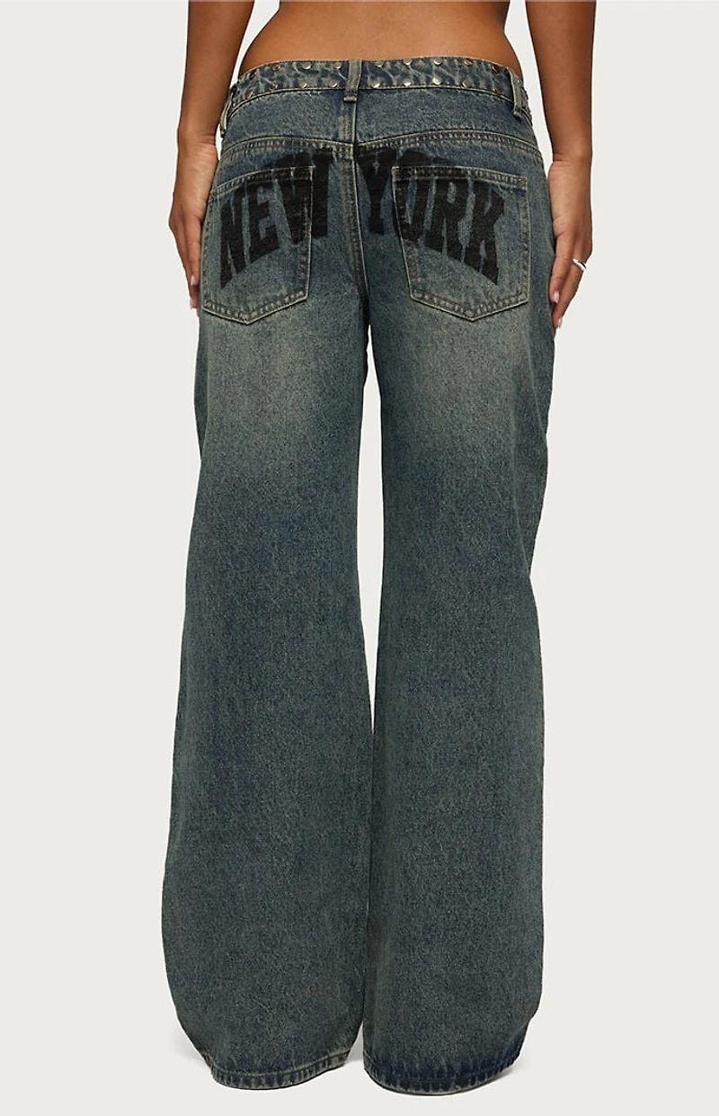Edikted NYC Studded Low Rise Baggy Jeans