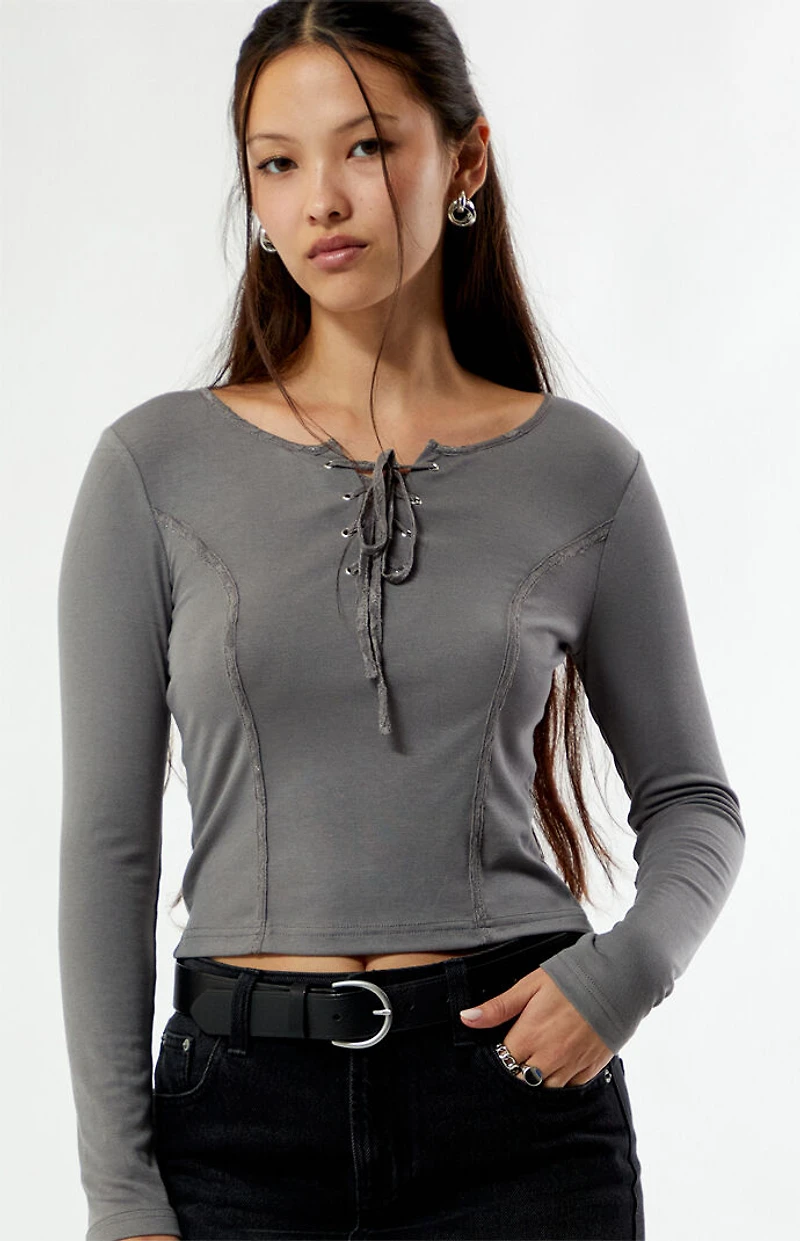 Your Favorite Zoey V-Neck Lace-Up Long Sleeve Top