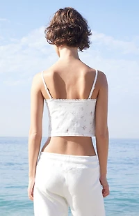 John Galt White Floral Lace Trim Crop Top