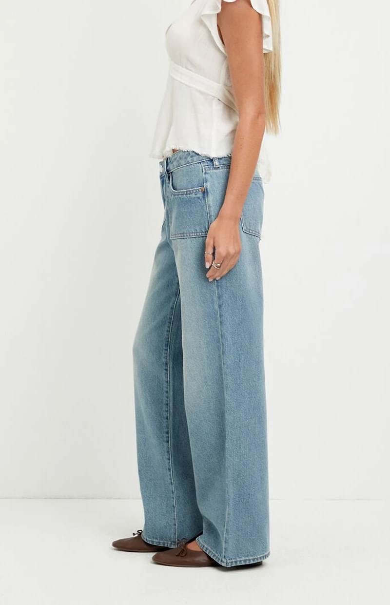 Pacsun Zoe Low Rise Girlfriend Jeans Exposed Pocket Medium Blue
