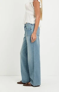 Pacsun Zoe Low Rise Girlfriend Jeans Exposed Pocket Medium Blue