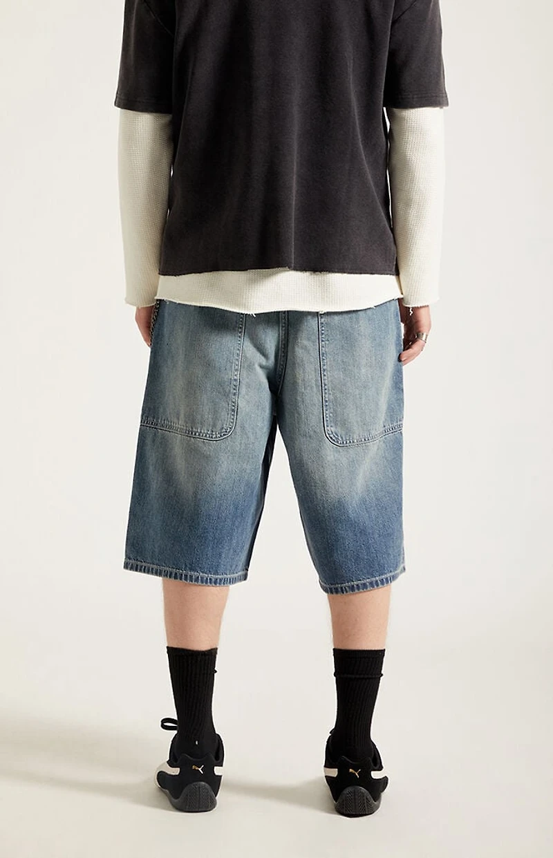 Pacsun Austin Extreme Baggy Denim Shorts Chain Medium Blue