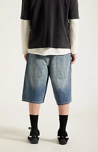 Pacsun Austin Extreme Baggy Denim Shorts Chain Medium Blue